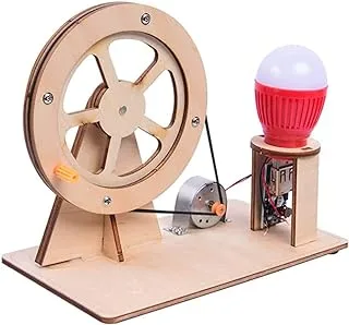 Wooden Hand Cranked Generator, Science Kit Manual Generator Toy, Physics Experiment Puzzle Light Bulb, Science Experiments for Kids Age 6-14, Light Bulb Color Random