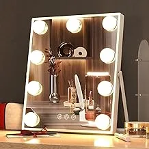 Manocorro Hollywood Vanity Mirror with Lights, Hollywood Makeup Mirror with 9 LED Bulbs, Vanity Mirror with 3 Color Lighting Modes, Smart Touch Control, Plug in Light Up (White)