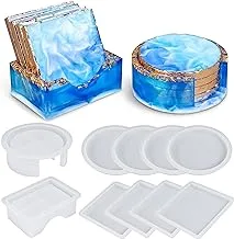 LET'S RESIN Coaster Mould, Silicone Coaster Mould for Resin with 10pcs Square and Round Coaster Molds Set, Coaster Holder Epoxy Resin Molds for Resin Casting, Agate Geode Coasters, Crystal Coasters