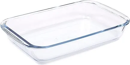 SURETEX Suretex Heat Resistant Glass Oven Trays | Clear Glass Baking Tray Set | Oven & Microwave Safe | Versatile Oven Tray | Glass Roasting Dishes (Rectangle 1.6L)