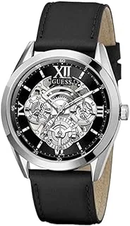GUESS Watch for Men, Quartz Movement, Analog Display, Black Leather Strap-WGUSGW0389G1, Multicolour, strap