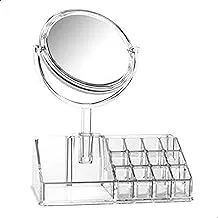 Clear Acrylic Lipstick Holder, Brush Holder and Cosmetic Organizer and mirror Clear Acrylic look