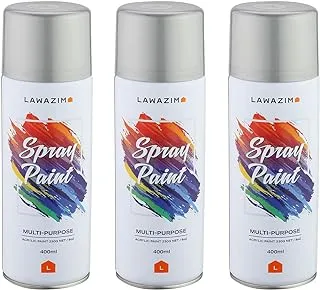 Lawazim Spray Paint Set Pack Of 3 Spray Paint and Primer for Indoor/Outdoor Use, 125 Silver Grey, 3 x 400 ml - BUN1516