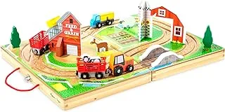 Melissa & Doug 17-Piece Wooden Tabletop Farm Playset With 4 Vehicles, Grain House & Play Pieces - Pretend Barnyard Toy For Toddlers Ages 1+