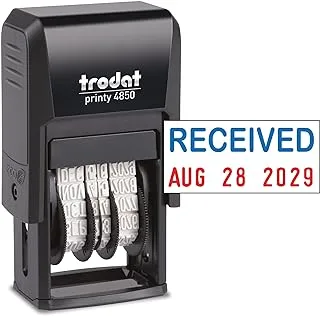 Trodat Printy 4850 Date Stamp – Pocket Sized Self-Inking Stamp with Received Message – Blue and Red Ink, 3/4