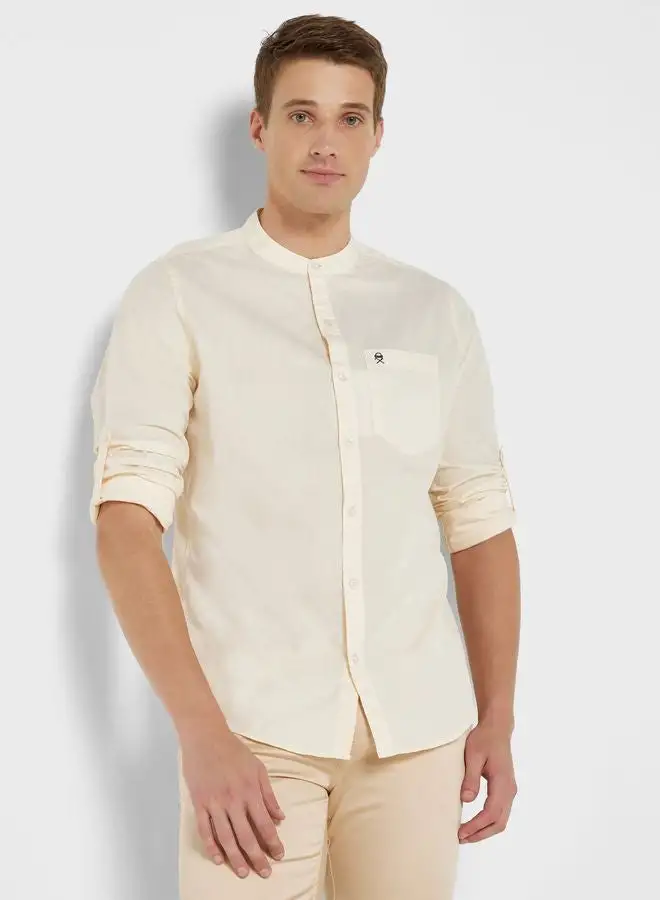 Thomas Scott Men Beige Pure Cotton Slim Fit Casual Shirt