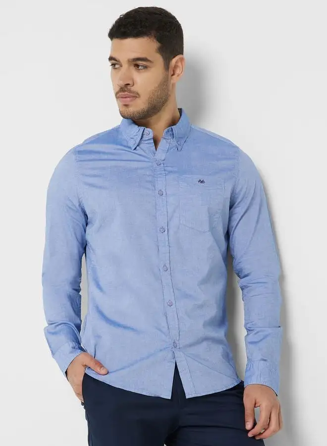 Thomas Scott Men Blue Slim Fit Casual Cotton Shirt