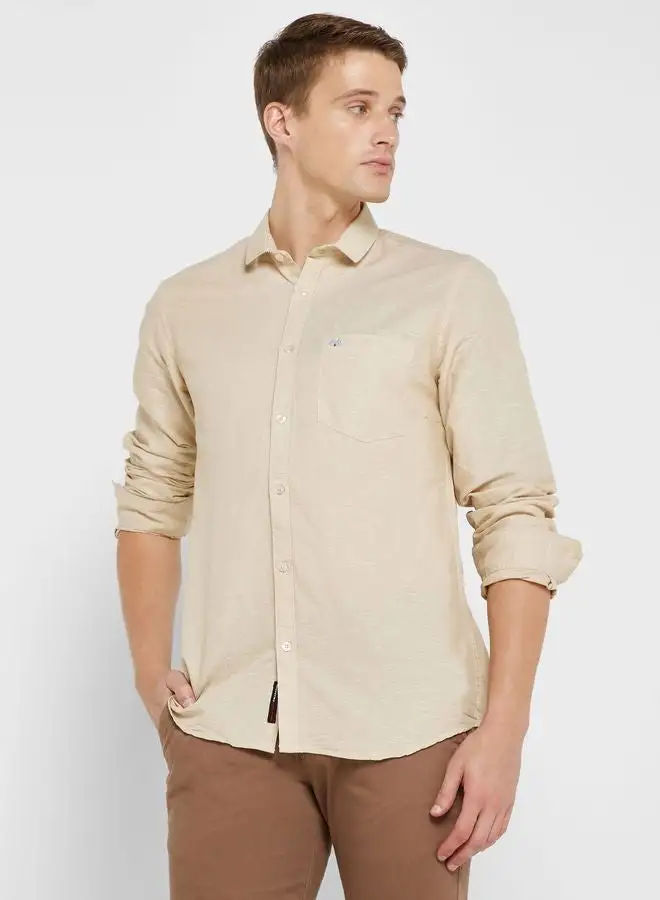 Thomas Scott Self Design Classic Slim Fit Opaque Casual Shirt