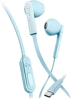 Urbanista Wired Earbuds, Tangle Free USB C Earphones Wired Call-Handling with Microphone, USB Type C Headphones Wired Stereo Input, Button Input with Voice Assistant, San Francisco, Blue