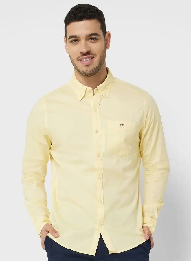 Thomas Scott Men Yellow Slim Fit Casual Cotton Shirt