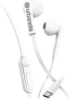 Urbanista Wired Earbuds, Tangle Free USB C Earphones Wired Call-Handling with Microphone, USB Type C Headphones Wired Stereo Input, Button Input with Voice Assistant, San Francisco, White