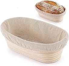 DELFINO Oval Bread Proofing Basket, Handmade Banneton Bread Proofing Basket Brotform with Bread Lame, Dough Scraper, Proofing Cloth Liner for Sourdough Bread, Baking(10 x 6 x 3.5 inches)