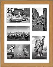 Americanflat 11x14 Collage Picture Frame in Oak with Five 4x6 Picture Displays - Shatter Resistant Glass Horizontal and Vertical Formats for Wall