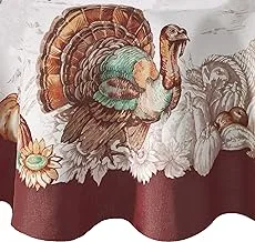 Elrene Home Fashions Holiday Turkey Bordered Fall Tablecloth, Seasonal Dining-Table Cover, 70