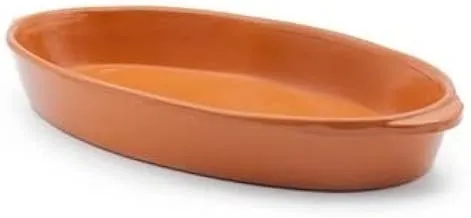 CORZANA Spanish Oval Oven Tray | Safe and Healthy Pottery Trays | Spanish Pottery Pans Meat/Noodles Tray (12x22cm)