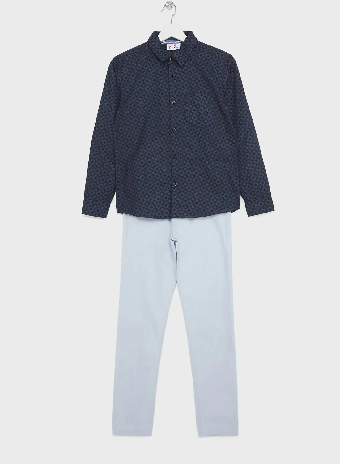 Pinata Boys Granded Collar Printed Shirt And Pant Set