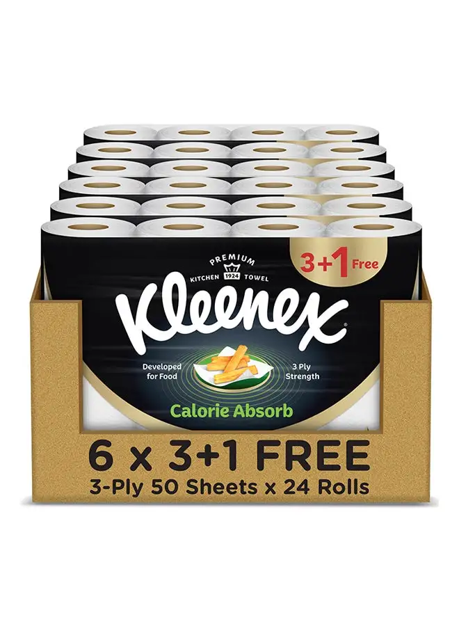 Kleenex 3 Ply Calorie Absorb Kitchen Tissue Paper Towel 24 Rolls White 50 Sheets
