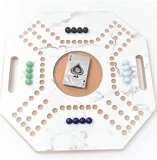 Jackaroo Wooden Board Game for 4 Players With Glass Marbles and Cards, Size 39X39 cm, White