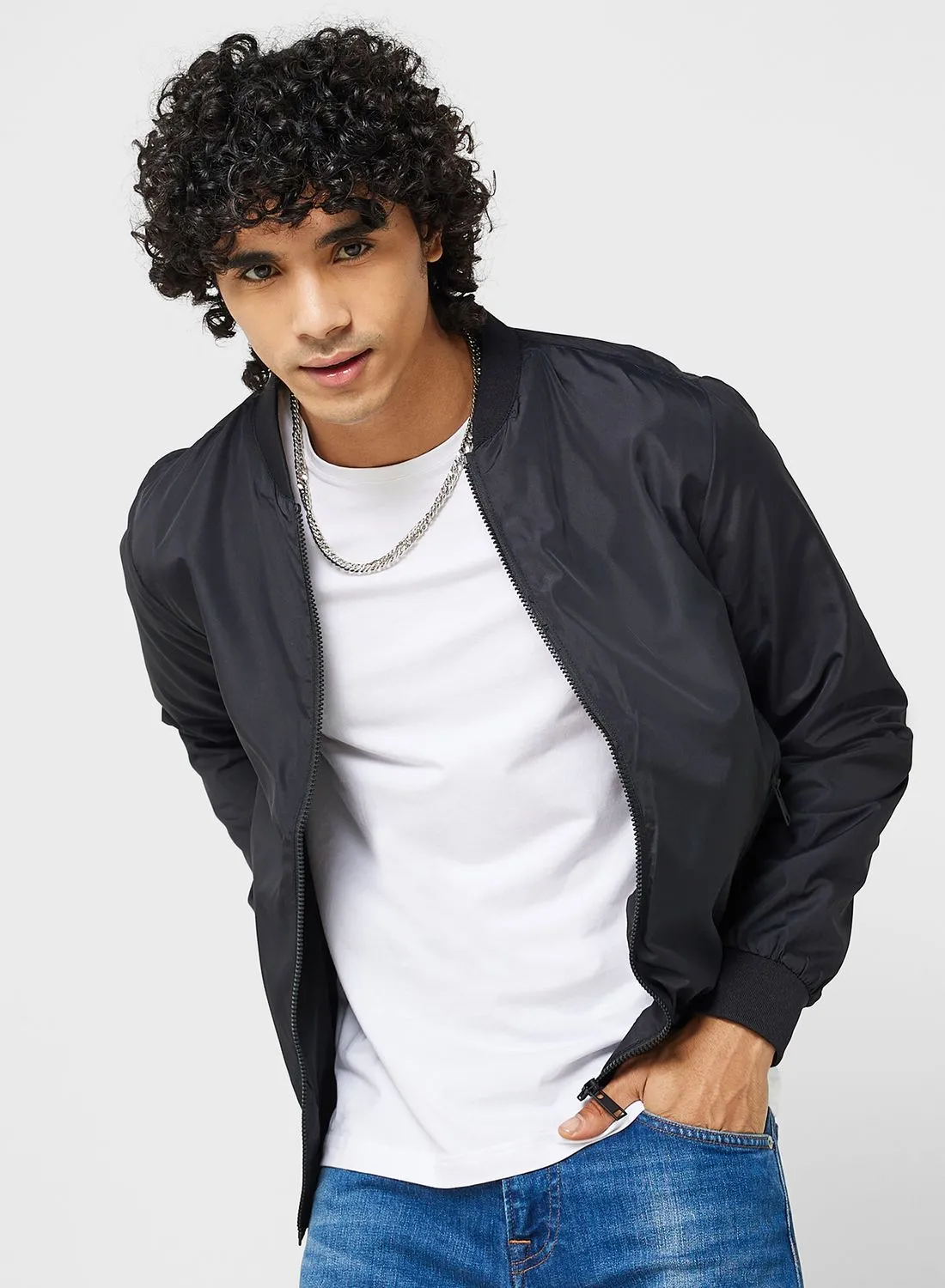 BRAVE SOUL Mens 50D Bomber Jacket With Ribbed Hem