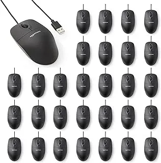 Amazon Basics 3-Button Wired USB Computer Mouse, Black - Pack of 30