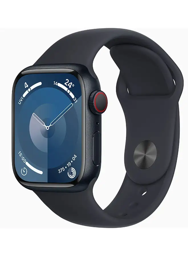 Apple Watch Series 9 GPS + هيكل ألومنيوم ليلي مقاس 41 ملم مع حزام رياضي منتصف الليل