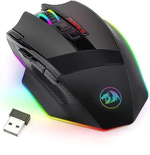 Redragon M801 Pc Gaming Mouse Led Rgb Backlit Mmo 9 Programmable Buttons Mouse With Macro Recording Side Buttons Rapid Fire Button For Windows Computer Gamer (Wireless, Black)