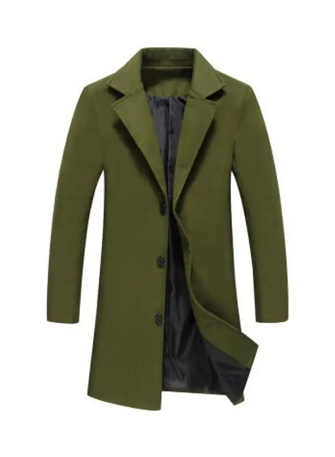 Generic Solid Woolen Overcoat Army Green