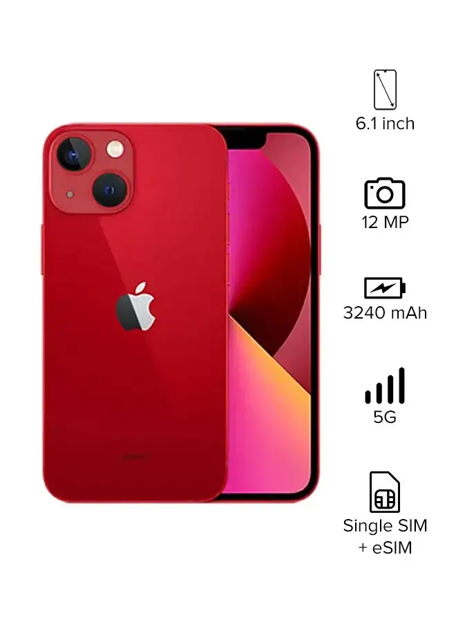 هاتف Apple iPhone 13 بسعة 512 جيجابايت (المنتج) باللون الأحمر، يدعم تقنية 5G مع تطبيق FaceTime - إصدار المملكة العربية السعودية