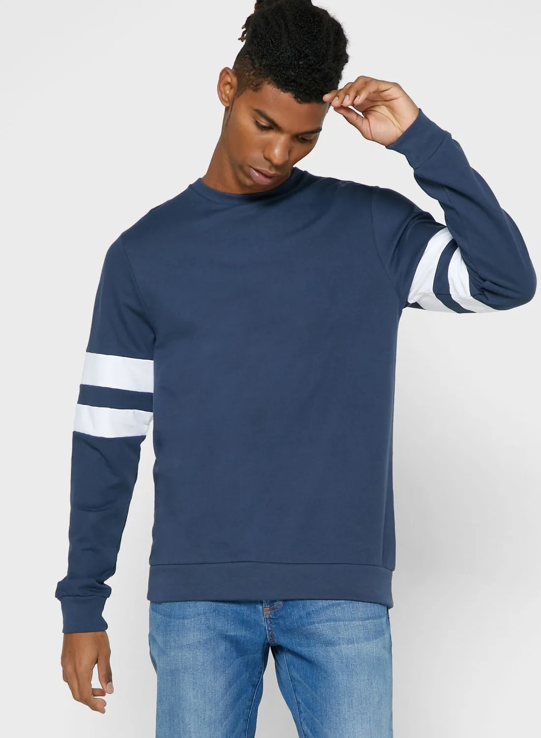 Seventy Five Arm Stripe Pattern Sweatshirt Navy