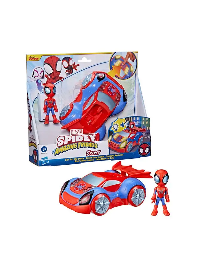 SPIDEY AND HIS AMAZING FRIENDS Marvel Spidey And His Amazing Friends Glow Tech Web-Crawler Vehicle With Lights And Sounds Spidey Action Figure Preschool Toys Kids Ages 3 And Up