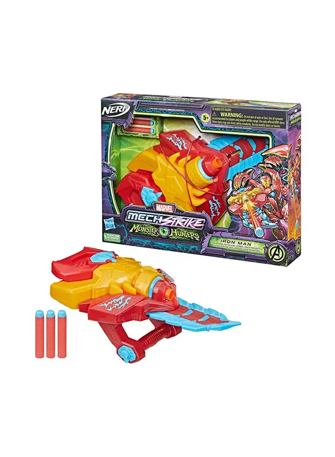 MARVEL Marvel Avengers Mech Strike Monster Hunters Iron Man Monster Blast Blade Roleplay Toy with 3 NERF Darts, Toys for Kids Ages 5 and Up