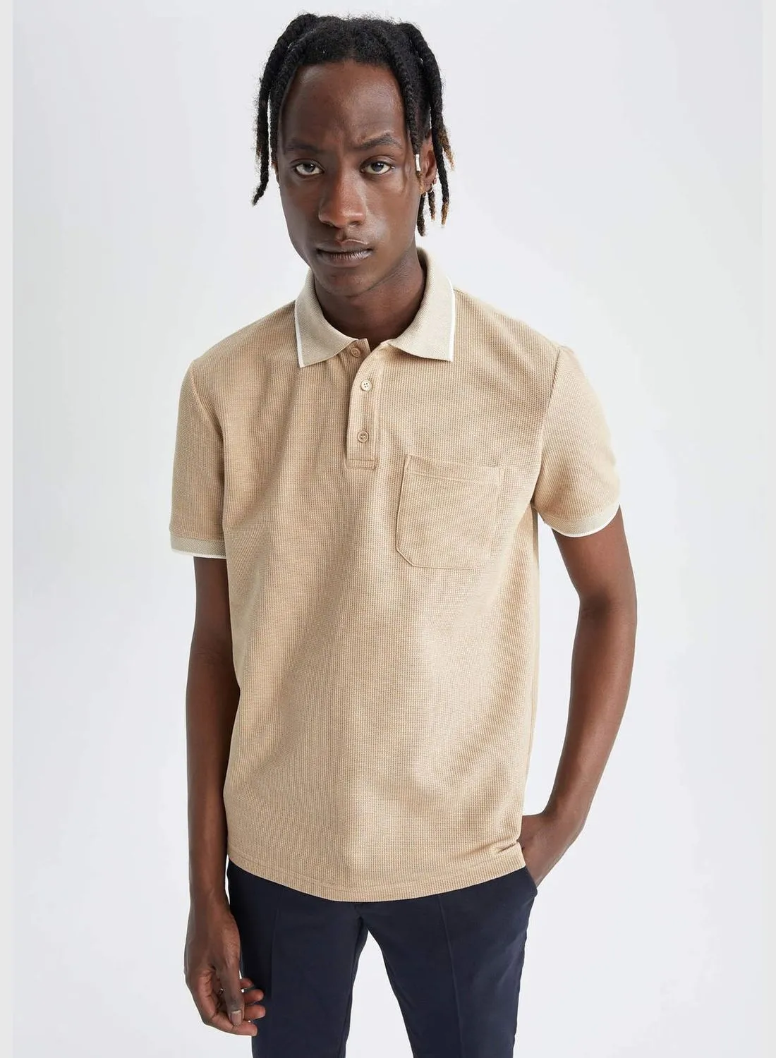 DeFacto Regular Fit Textured Short Sleeve Polo Shirt