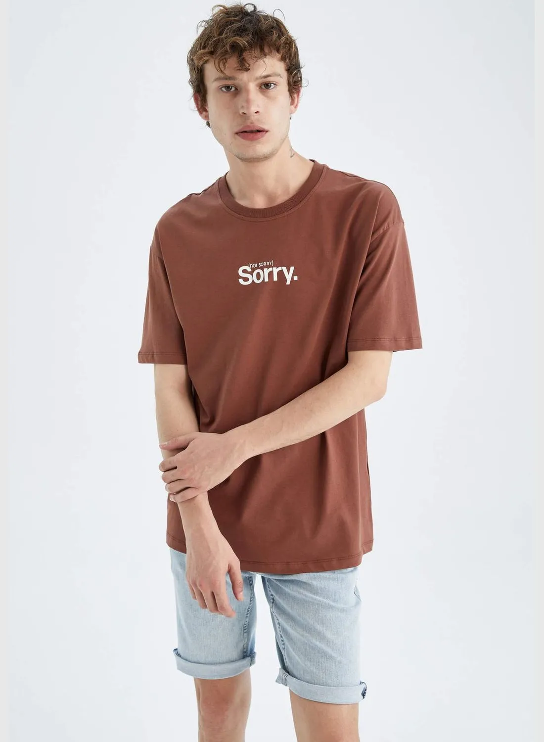 DeFacto Boxy Fit Short Sleeve Minimal Slogan Print T-Shirt