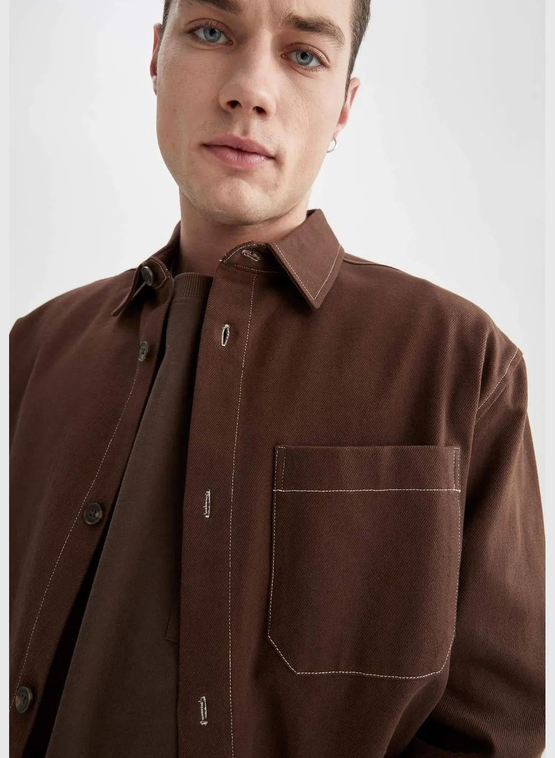 DeFacto Relax Fit Long Sleeve Twill Shirt