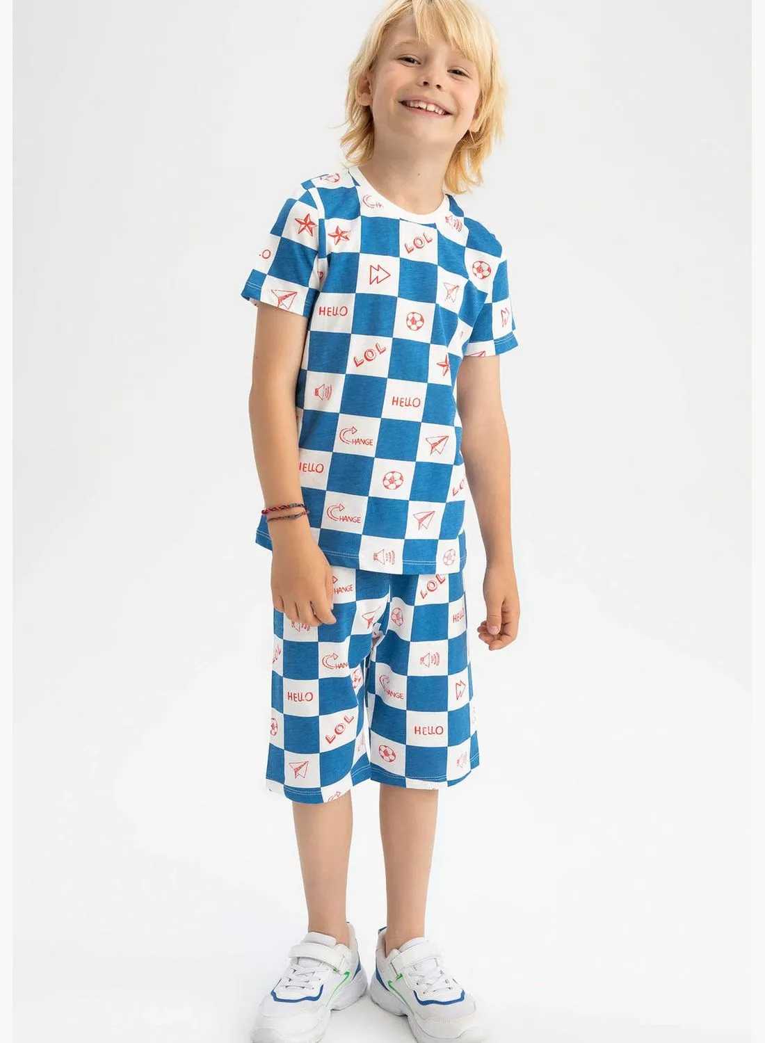DeFacto Regular Fit Short Sleeve Checkers Print Pyjama Set