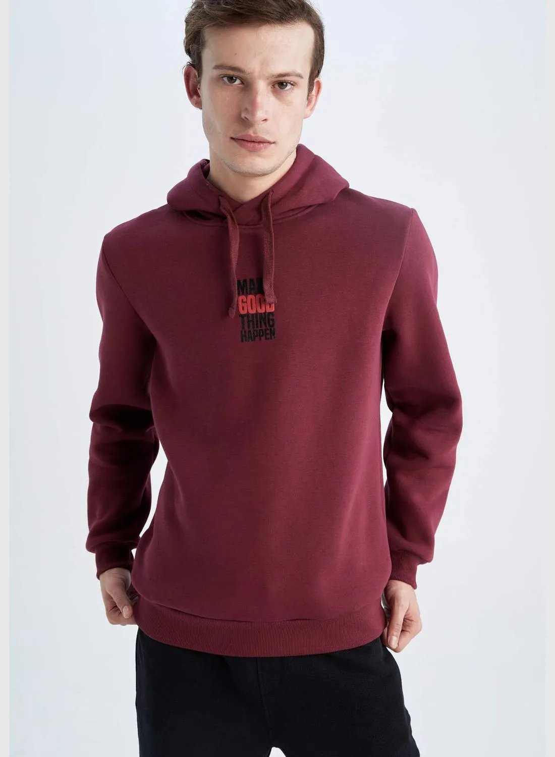 DeFacto Man Slim Fit Hooded Long Sleeve Knitted Sweat Shirt