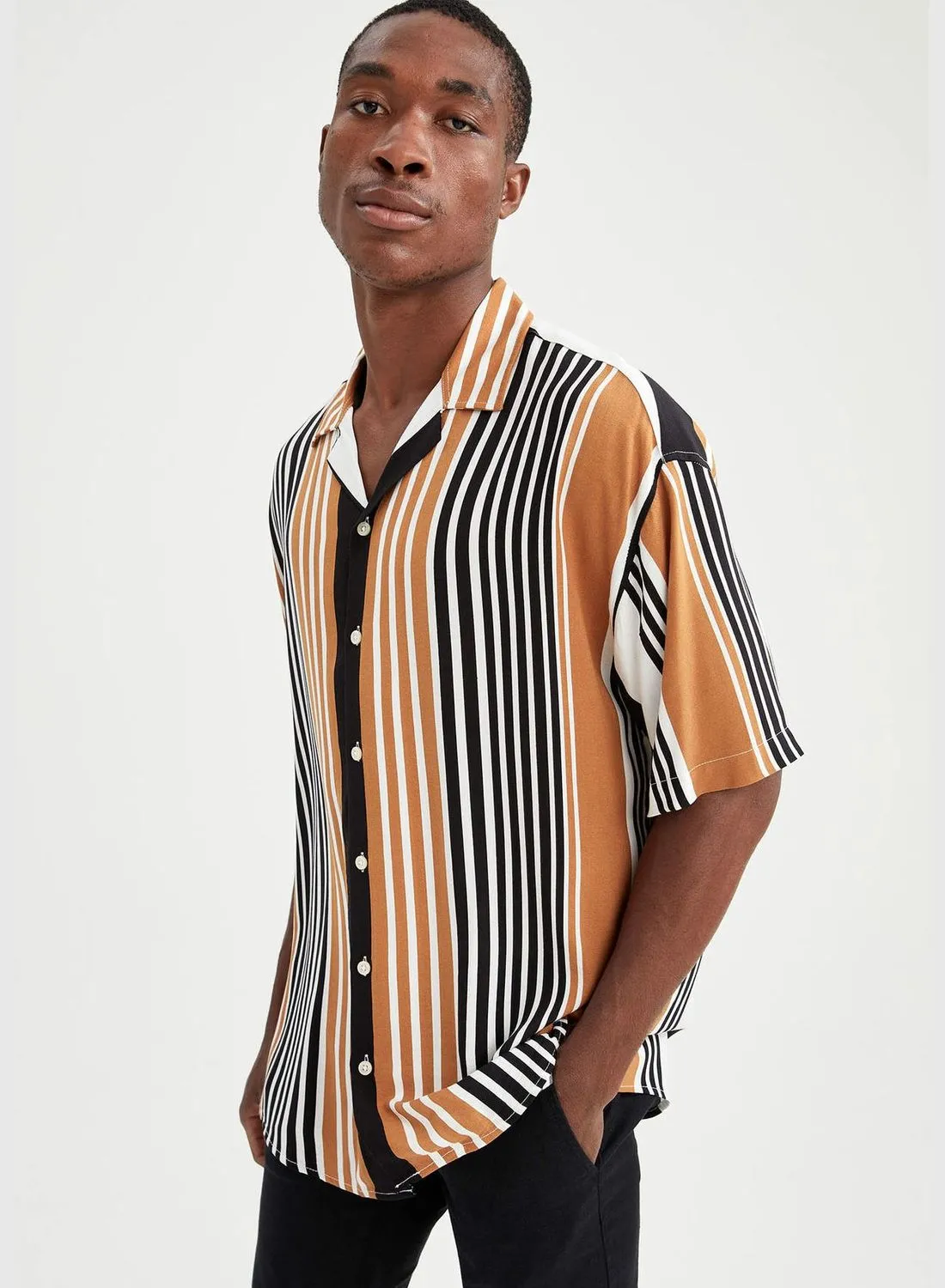 DeFacto Slim Fit Short Sleeve Striped Viscose Shirt