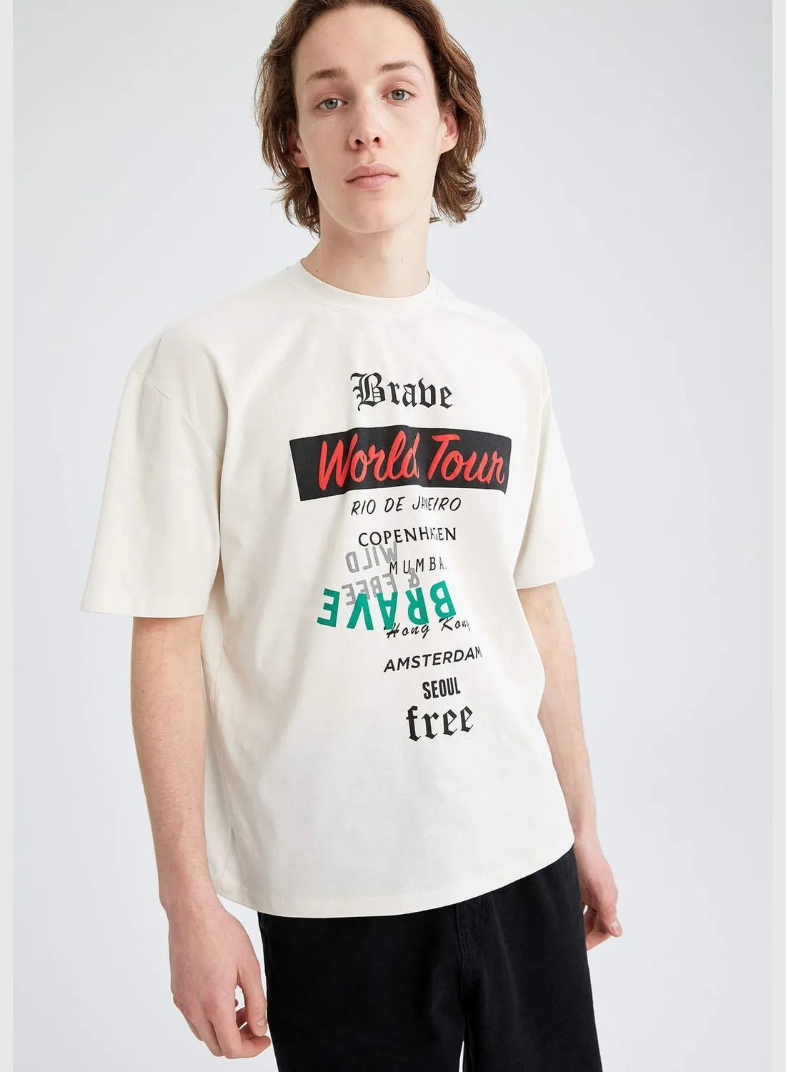 DeFacto Oversized Short Sleeve Slogan Printed T-Shirt