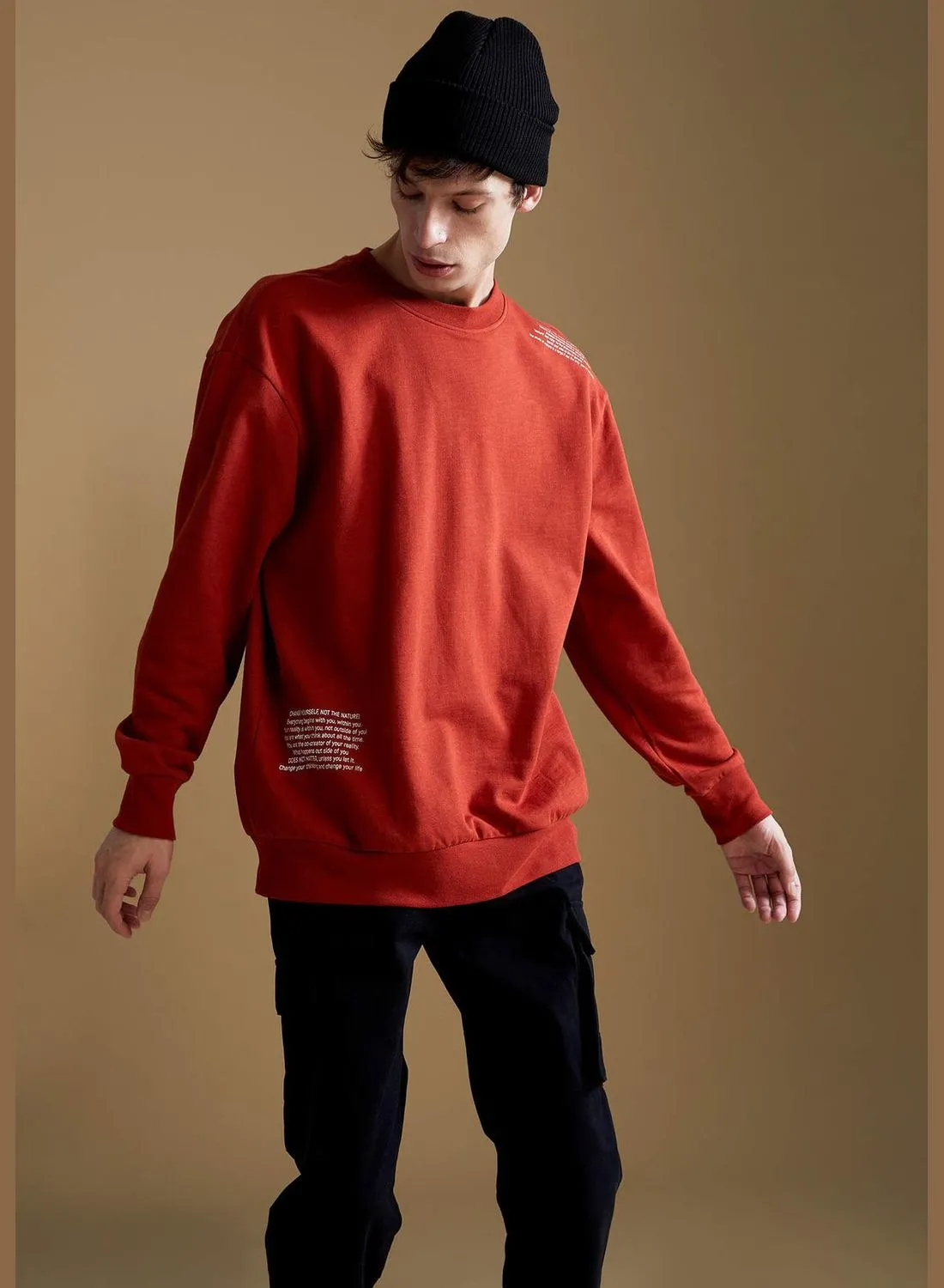 DeFacto Oversize Fit Long Sleeve Slogan Print Sweatshirt
