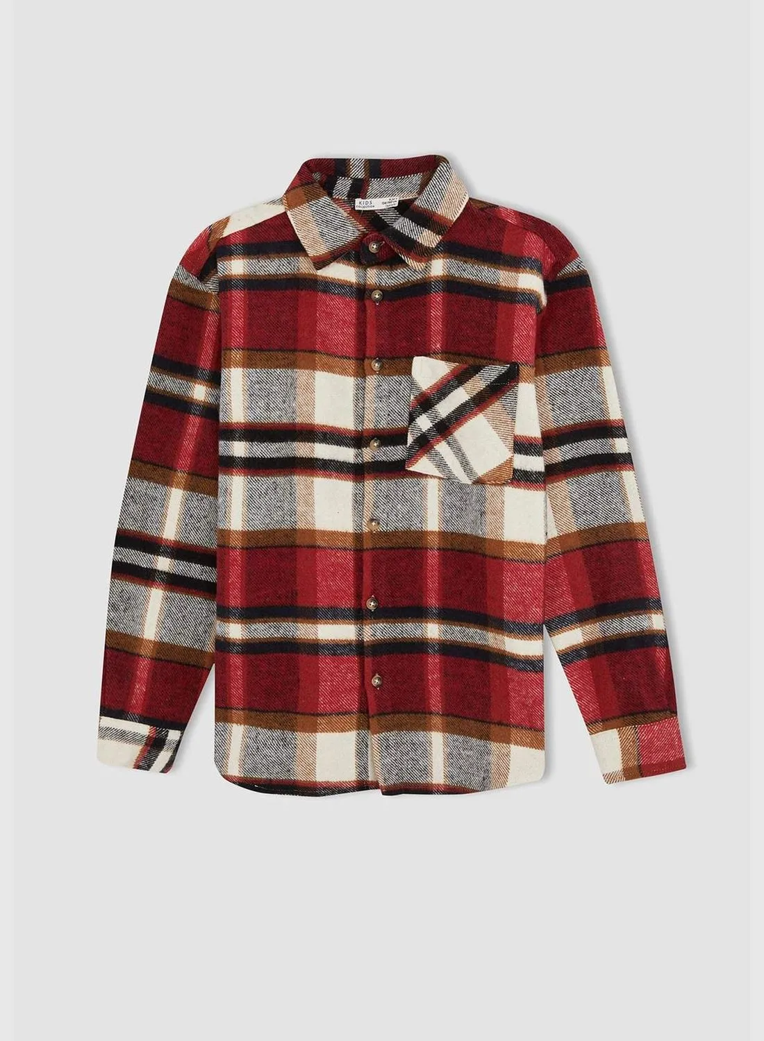 DeFacto Regular Fit Long Sleeve Square Print Flannel Shirt Jacket