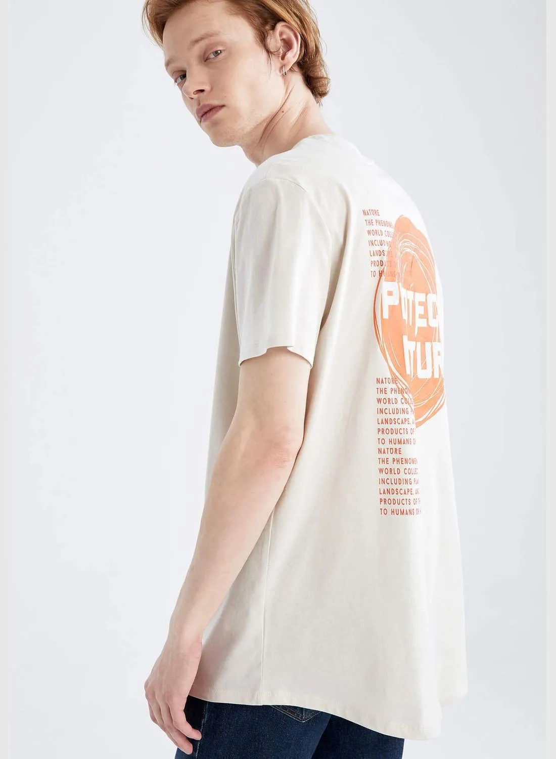 DeFacto Long Fit Short Sleeve Back Print T-Shirt