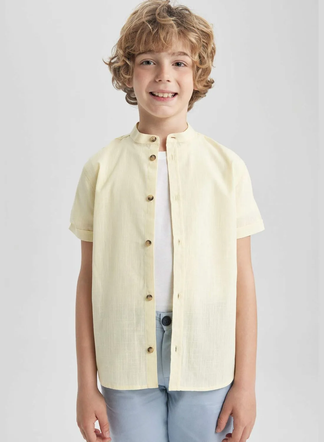 DeFacto Boy Stand Up Collar Woven Short Sleeve Shirt