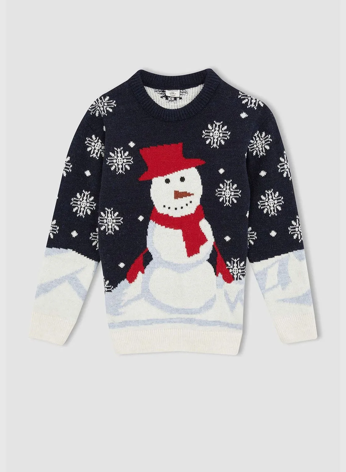 DeFacto Regular Fit Long Sleeve Snowman Print Knit Jumper