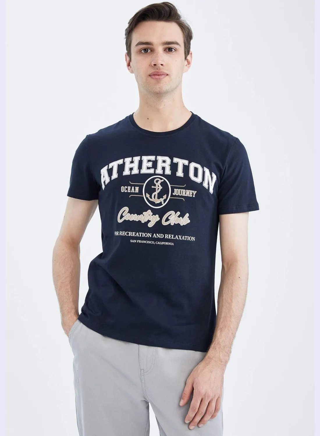 DeFacto Slim Fit Short Sleeve Slogan Print T-Shirt