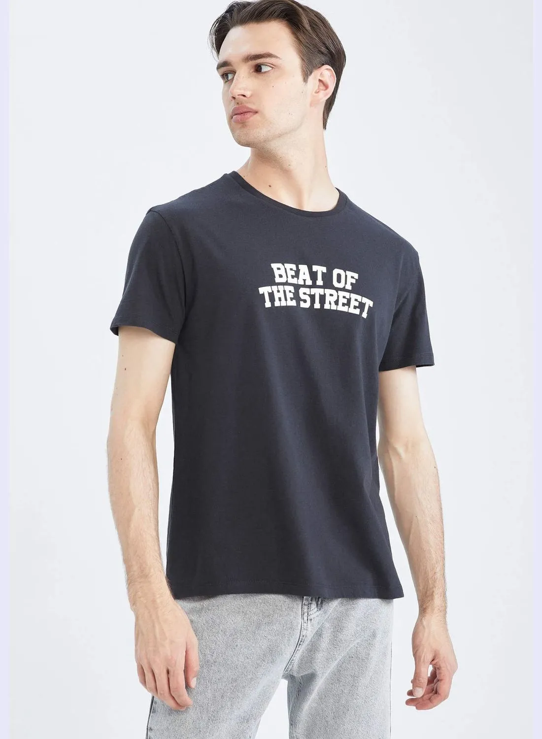 DeFacto Regular Fit Short Sleeve Slogan Print T-Shirt