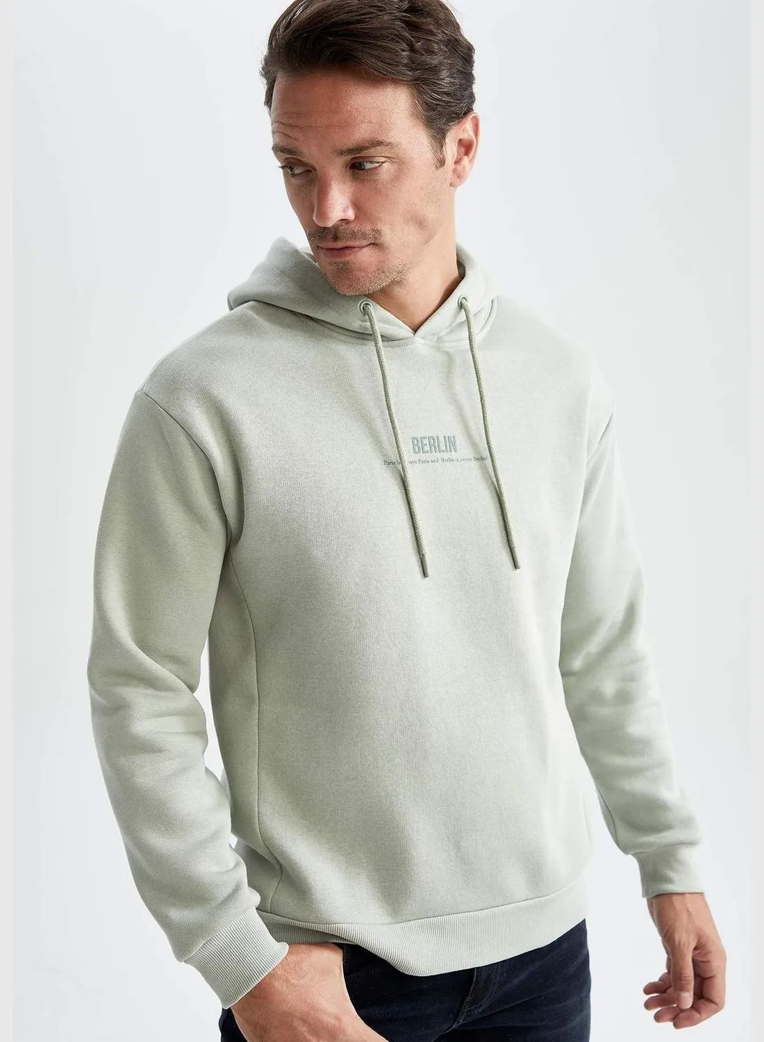 DeFacto Man Relax Fit Hooded Long Sleeve Knitted Sweatshirt