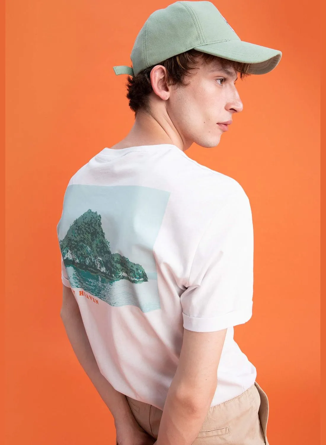 DeFacto Regular Fit Short Sleeve Back Tree Print T-Shirt