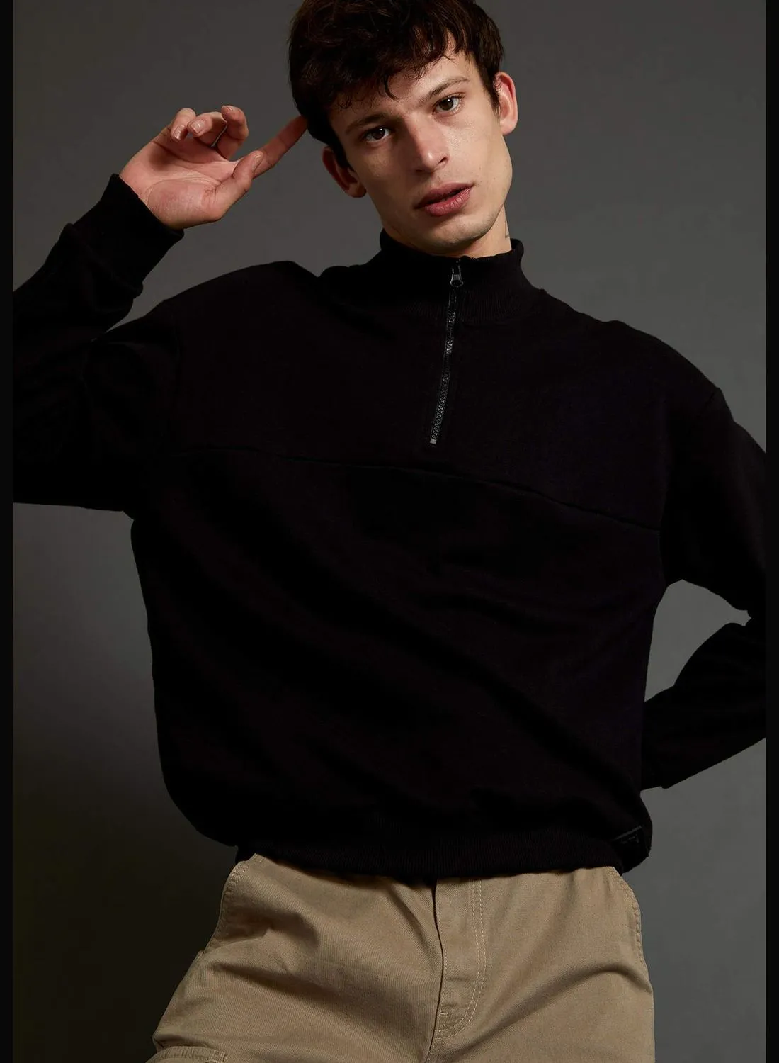 DeFacto Boxy Fit Long Sleeve Half Zippered Sweatshirt