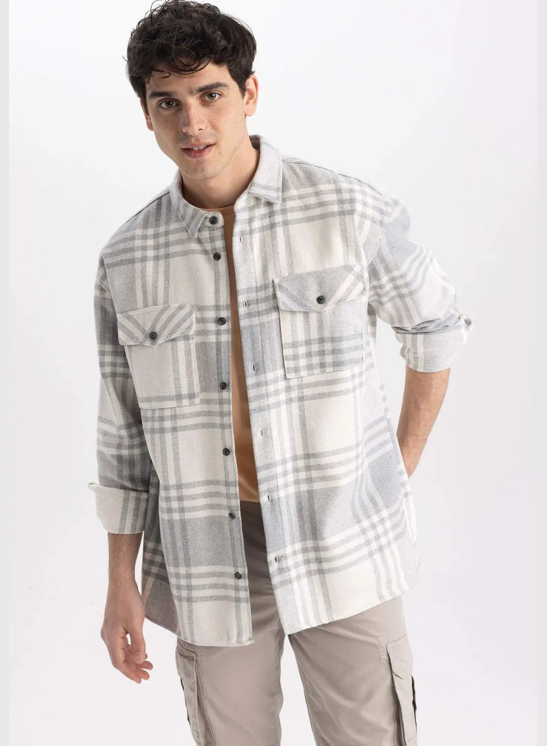 DeFacto Oversize Fit Long Sleeve Check Patterned Shirt