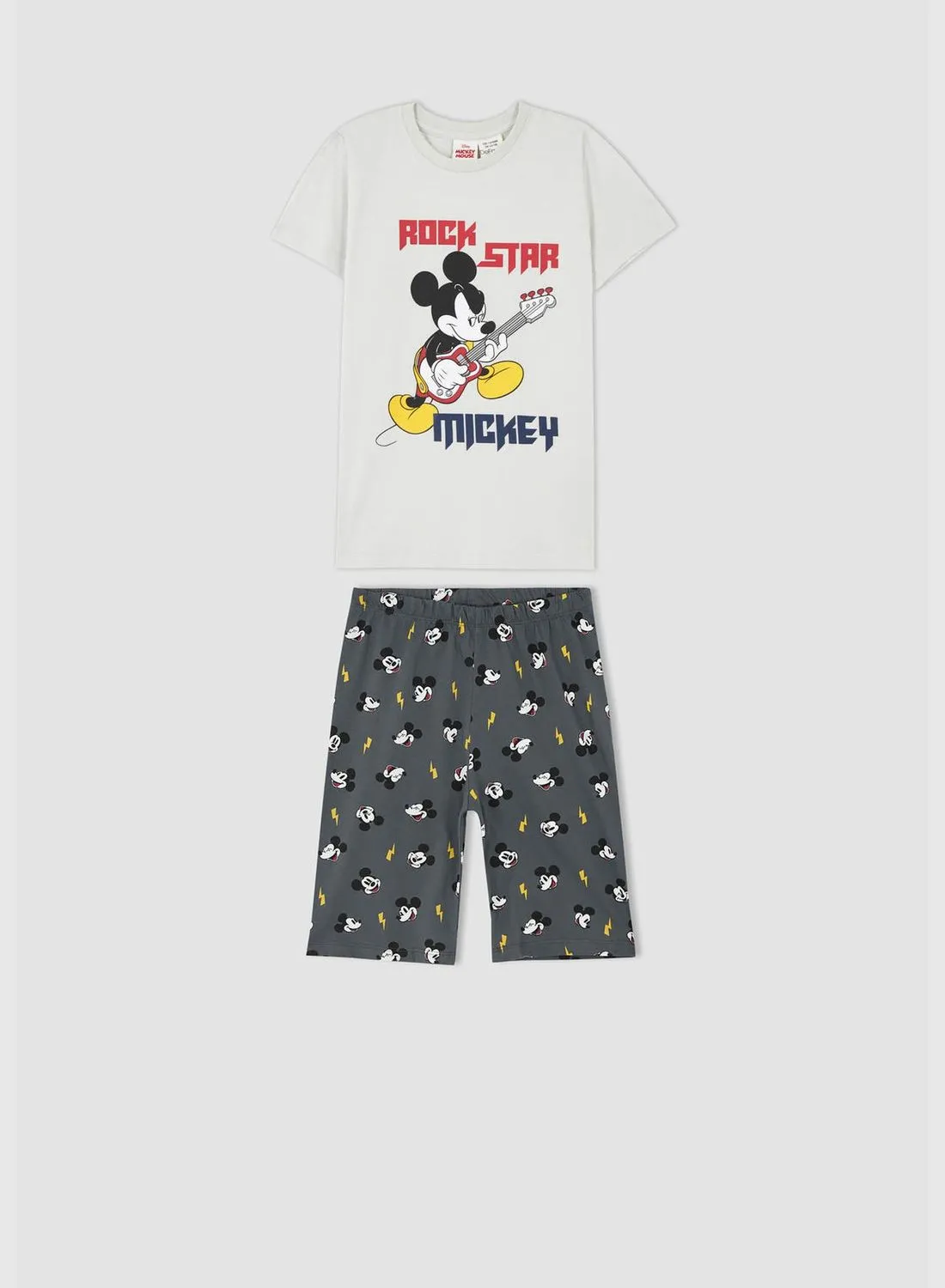 DeFacto Regular Fit Short Sleeve Mickey Mouse Print Pyjama Set